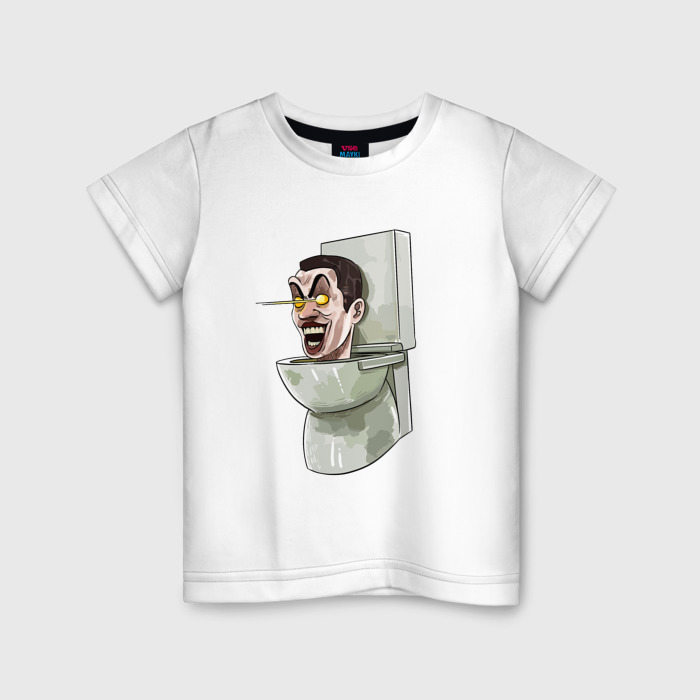 Детская футболка из хлопка с принтом Скибиди туалет, вид спереди №1