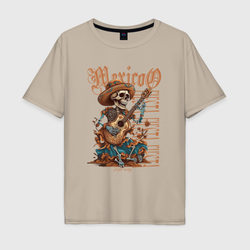 Мексика фиеста и скелет с гитарой – Мужская футболка хлопок Oversize с принтом купить со скидкой в -16%