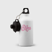 Бутылка с принтом Ольга в стиле Барби — объемный шрфит для любого человека, вид спереди №2. Цвет основы: белый