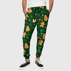 New year pattern with green background – Мужские брюки 3D с принтом купить