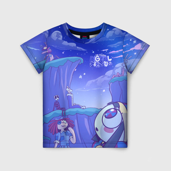 Детская футболка с принтом The Amazing Digital Circus night, вид спереди №1