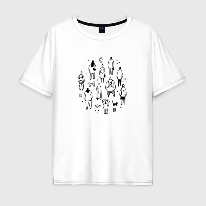 Мужская футболка из хлопка оверсайз с принтом Люди и привидение, вид спереди №1