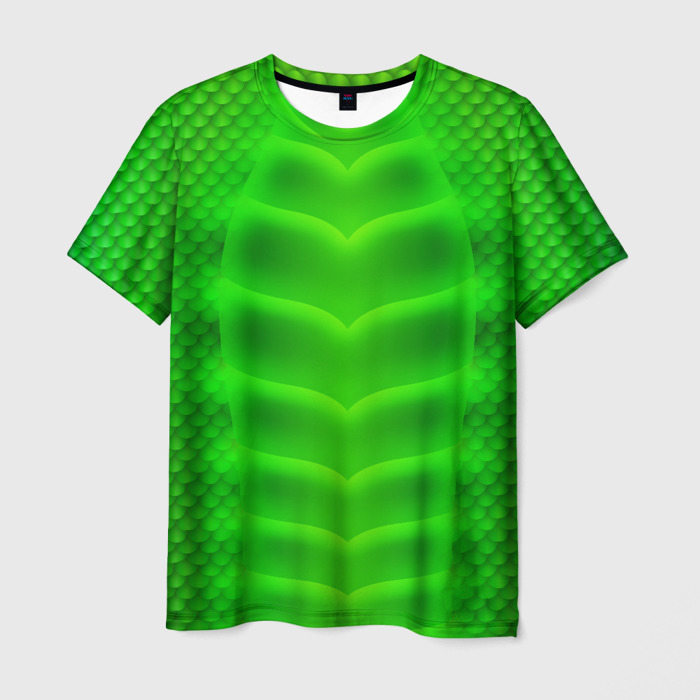 Мужская футболка с принтом Чешуя зеленого дракона для образа, вид спереди №1