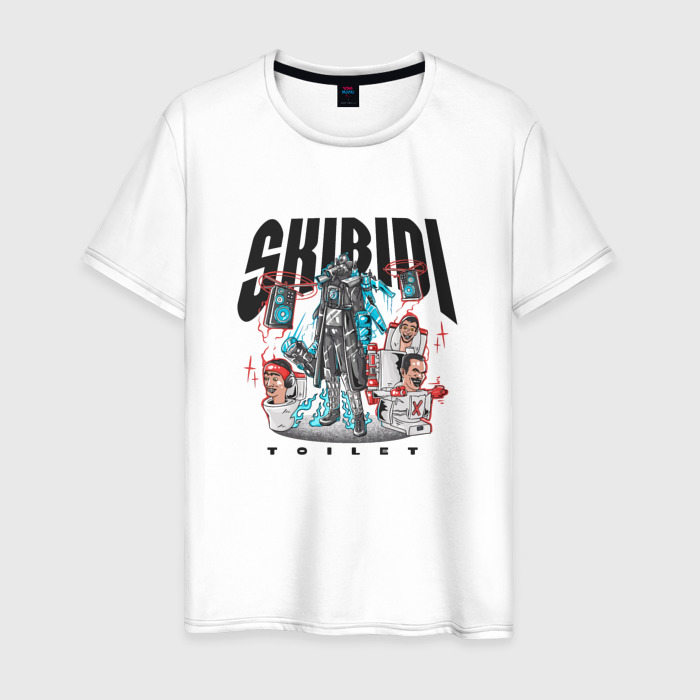 Мужская футболка из хлопка с принтом Скибиди туалет и титан, вид спереди №1