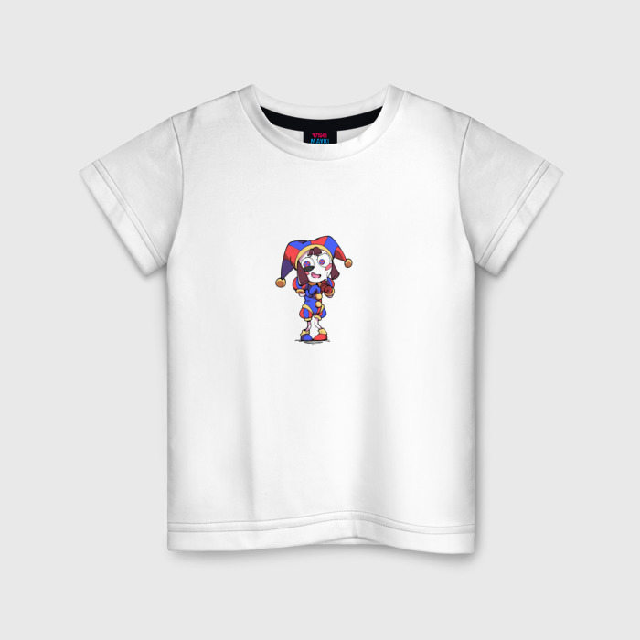 Детская футболка из хлопка с принтом Удивительный цифровой цирк помни арт, вид спереди №1