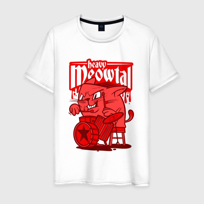 Мужская футболка из хлопка с принтом Heavy meowtal, вид спереди №1