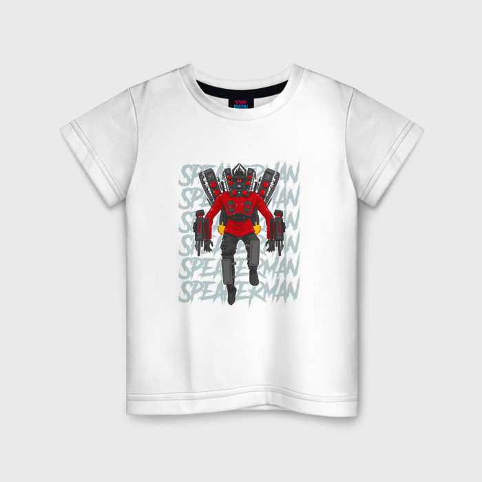 Детская футболка из хлопка с принтом Летящий Титан Спикермен, вид спереди №1