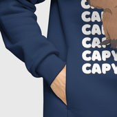 Худи с принтом Капибара на буквах для мужчины, вид на модели спереди №6. Цвет основы: темно-синий