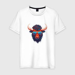 Голова буйвола в солнечных очках – Мужская футболка хлопок с принтом купить со скидкой в -20%