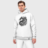 Костюм с принтом Японский дракон — ирезуми для мужчины, вид на модели спереди №2. Цвет основы: белый
