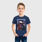 Футболка с принтом ТВ Мен со Спикерменом и Камераменом для ребенка, вид на модели спереди №2. Цвет основы: темно-синий