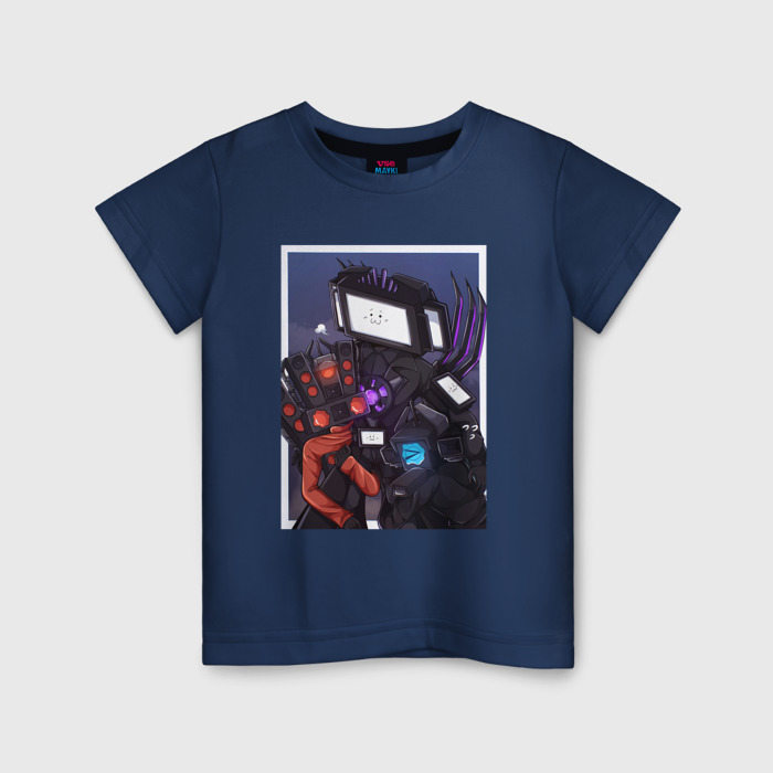 Детская футболка из хлопка с принтом ТВ Мен со Спикерменом и Камераменом, вид спереди №1