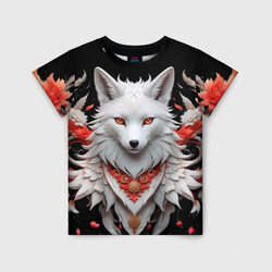 Белая лисица - кицунэ – Детская футболка 3D с принтом купить со скидкой в -33%