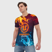 Футболка с принтом Unreal Огонь для мужчины, вид на модели спереди №2. Цвет основы: белый