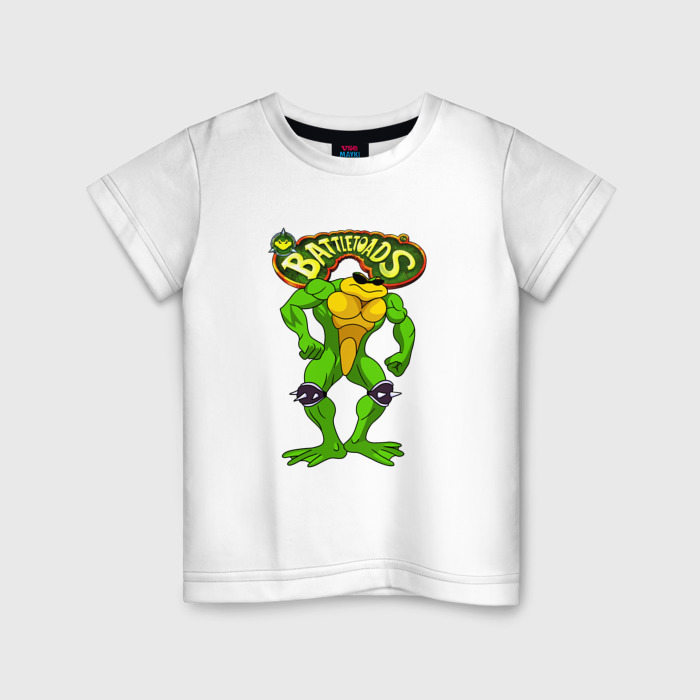 Детская футболка из хлопка с принтом Battletoads Боевые жабы Рэш, вид спереди №1