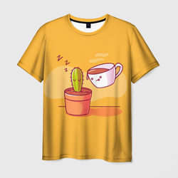 Кактус и кружка с кофе – Мужская футболка 3D с принтом купить со скидкой в -23%