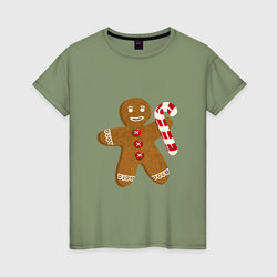 Пряничный человечек с тростью рождественский – Женская футболка хлопок с принтом купить со скидкой в -20%