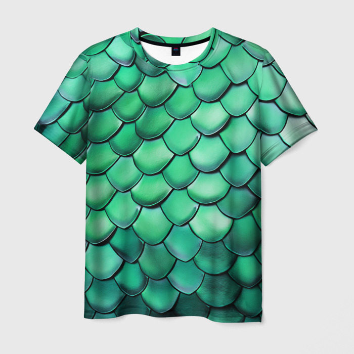 Мужская футболка с принтом Шкура зеленого дракона, вид спереди №1