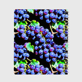 Тетрадь с принтом Виноградная лоза на черном фоне для любого человека, вид сзади №1. Цвет основы: крупная клетка