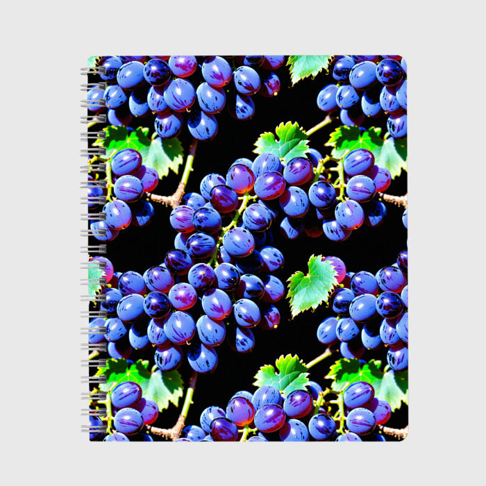Тетрадь с принтом Виноградная лоза на черном фоне, вид спереди №1