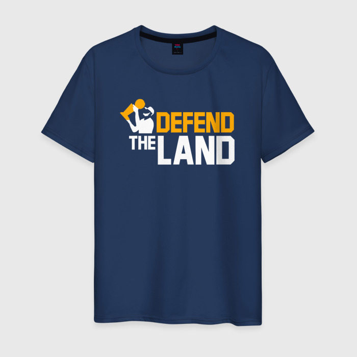Мужская футболка из хлопка с принтом Defend the land, вид спереди №1