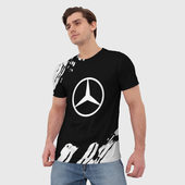 Футболка с принтом Mercedes benz краски спорт для мужчины, вид на модели спереди №2. Цвет основы: белый