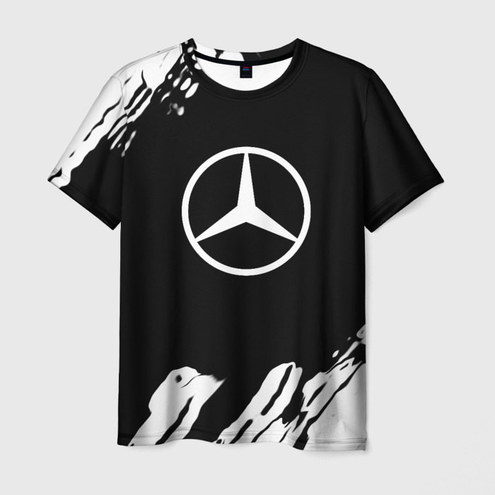 Мужская футболка с принтом Mercedes benz краски спорт, вид спереди №1