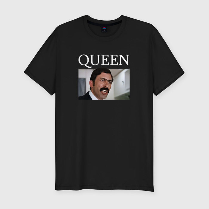 Мужская приталенная футболка из хлопка с принтом Queen — Mimino мем, вид спереди №1