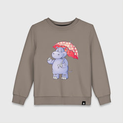 Мультяшный бегемот с зонтом – Детский свитшот хлопок с принтом купить со скидкой в -13%