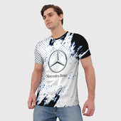 Футболка с принтом Mercedes benz авто текстура для мужчины, вид на модели спереди №2. Цвет основы: белый