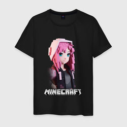 Мужская футболка хлопок Minecraft девушка розовые волосы со скидкой в -20%