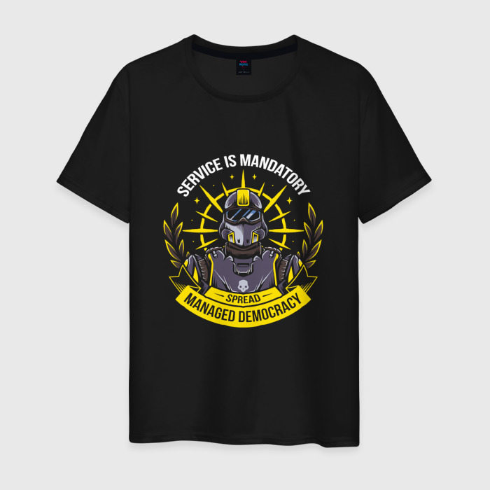 Мужская футболка из хлопка с принтом Служба обязательна — helldivers 2, вид спереди №1