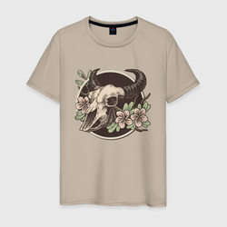 Череп животного с цветами – Мужская футболка хлопок с принтом купить со скидкой в -20%