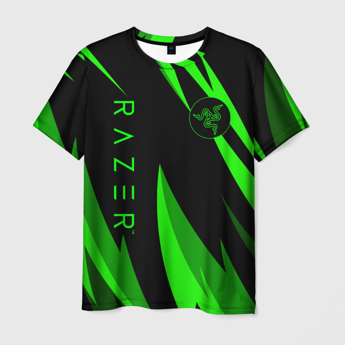 Мужская футболка с принтом Razer green, вид спереди №1