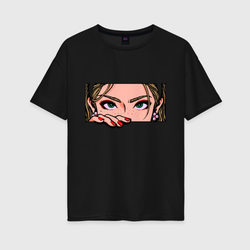 Взгляд красивой девушки - pop-art глаза – Женская футболка хлопок Oversize с принтом купить со скидкой в -16%
