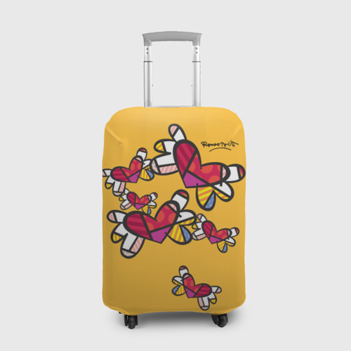 Чехол для чемодана с принтом Romero Britto — flying hearts, вид спереди №1
