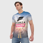 Футболка с принтом Forza Horizon 5 Форза Хорайзен для мужчины, вид на модели спереди №2. Цвет основы: белый