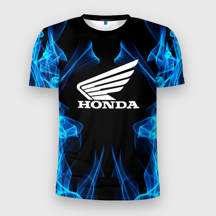 Мужская приталенная футболка с принтом Honda Fire, вид спереди №1