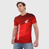 Футболка с принтом [Honda] — Red для мужчины, вид на модели спереди №2. Цвет основы: белый