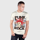 Футболка с принтом Punk Rock (Панк) для мужчины, вид на модели спереди №2. Цвет основы: белый
