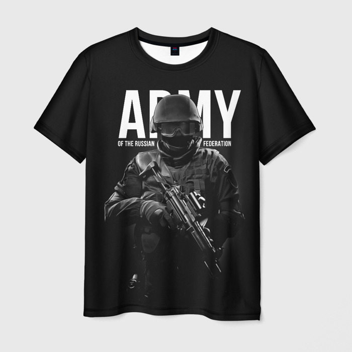 Мужская футболка с принтом ARMY. RF, вид спереди №1
