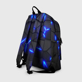 Рюкзак с принтом Cyberpunk 2077: броня синяя сталь для любого человека, вид сзади №1. Цвет основы: белый