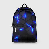 Рюкзак с принтом Cyberpunk 2077: броня синяя сталь для любого человека, вид спереди №3. Цвет основы: белый