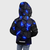 Куртка с принтом Cyberpunk 2077: броня синяя сталь для любого человека, вид сзади №2. Цвет основы: черный