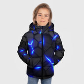 Куртка с принтом Cyberpunk 2077: броня синяя сталь для любого человека, вид спереди №2. Цвет основы: черный