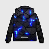 Куртка с принтом Cyberpunk 2077: броня синяя сталь для любого человека, вид сзади №1. Цвет основы: черный
