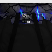 Куртка с принтом Cyberpunk 2077: броня синяя сталь для любого человека, вид спереди №5. Цвет основы: черный