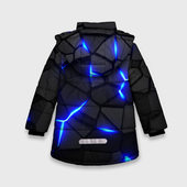 Куртка с принтом Cyberpunk 2077: броня синяя сталь для любого человека, вид сзади №1. Цвет основы: черный