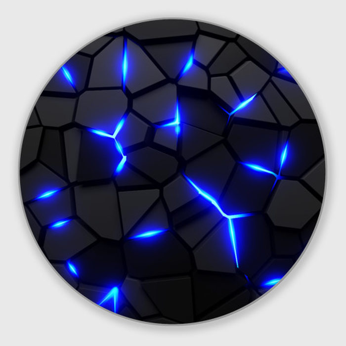 Круглый коврик для мышки с принтом Cyberpunk 2077: броня синяя сталь, вид спереди №1