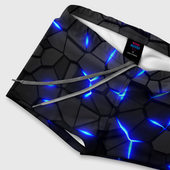 Плавки с принтом Cyberpunk 2077: броня синяя сталь для мужчины, вид на модели спереди №4. Цвет основы: белый